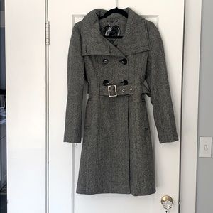 Guess black and white tweed belted trench coat